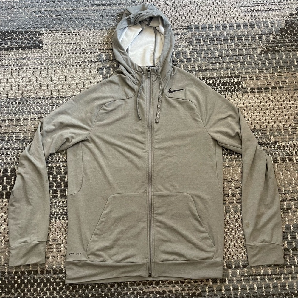 Men’s Nike Dri-Fit Zip Up Cowl Neck Hooded Sweatshirt in Gray, Size Medium